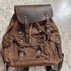 Brown Leather and Canvas Backpack